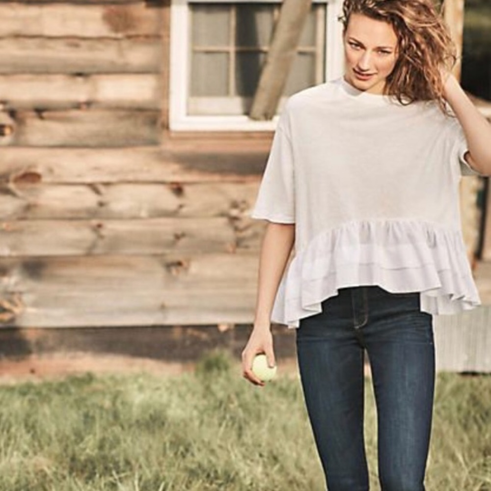 Anthropologie Cascade Peplum White Top